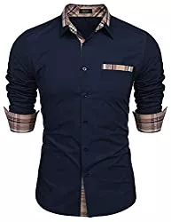 JINIDU Hemden JINIDU Herren Casual Cotton Langarm-Oberhemd Karierter Kragen Slim Fit Button-Down-Shirt