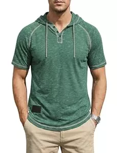 Aulemen T-Shirts Aulemen Kapuzenshirt Herren Kurzarm T Shirt mit Kapuze Herren &amp; Knopfleiste Sport Hoodies T-Shirt Henley Sport Fitness &amp; Freizeit M-3XL