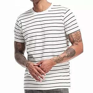 VEIISAR T-Shirts VEIISAR Gestreiftes Herren T-Shirt aus 95% Baumwolle &amp; 5% Elasthan – Bequemes &amp; elastisches T-Shirt – Casual Freizeit-Shirt