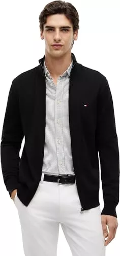 Tommy Hilfiger Strickjacken Tommy Hilfiger Herren Pullover mit Reißverschluss Essential Cotton Zip Thru Stehkragen
