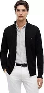 Tommy Hilfiger Strickjacken Tommy Hilfiger Herren Pullover mit Reißverschluss Essential Cotton Zip Thru Stehkragen