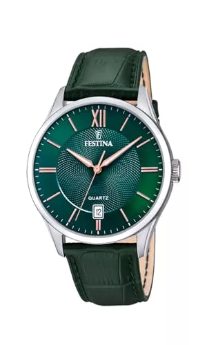 Festina Uhren Festina Herren Uhr Analog mit Lederarmband - Quarzwerk - Kalender - Mineralglas mit hoher Widerstandsfähigkeit - Wasserdicht bis 5 ATM - Elegant und Klassisch F20426