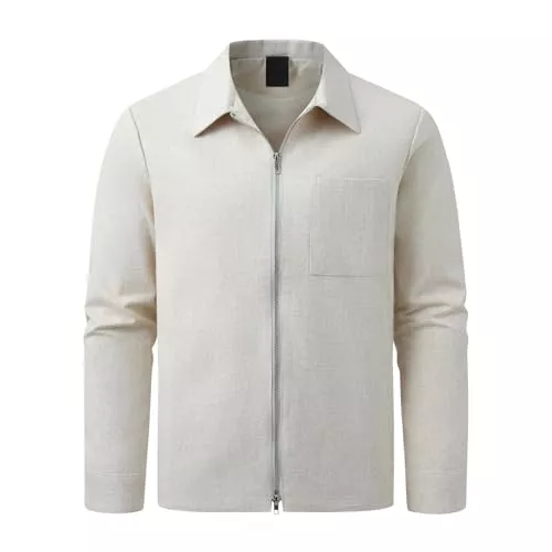 Allthemen Jacken Allthemen Herren Jacke Leinen Übergangsjacke Leicht Bomberjacke Frühling Herbst Fliegerjacke Casual Leinenjacke Revers