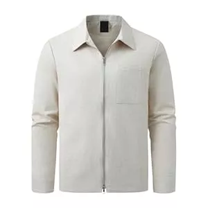 Allthemen Jacken Allthemen Herren Jacke Leinen Übergangsjacke Leicht Bomberjacke Frühling Herbst Fliegerjacke Casual Leinenjacke Revers