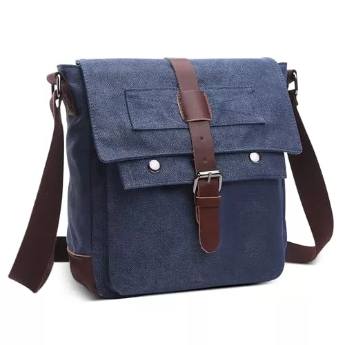 DORRISO Taschen & Rucksäcke DORRISO Leicht Herren Schultertaschen Klein Vintage Umhängetasche für 10.9 Zoll iPad mit Verstellbarem Riemen Mehrere Taschen für Lässig Urlaub Reisen Täglich Herren Canvas Kuriertasche