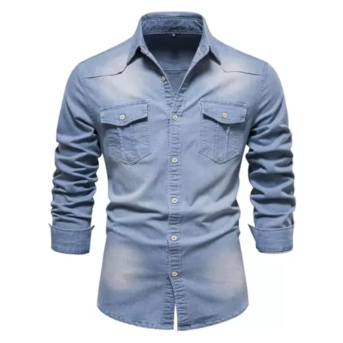 HOTIAN Hemden HOTIAN Herren Hemden, Herren Denim Shirt Langarmhemd,Freizeithemd Regular Businesshemd,Slim-Fit-Herrenhemden