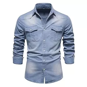 HOTIAN Hemden HOTIAN Herren Hemden, Herren Denim Shirt Langarmhemd,Freizeithemd Regular Businesshemd,Slim-Fit-Herrenhemden