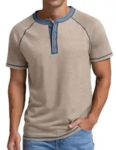 PrinStory T-Shirts PrinStory Henley Shirt Herren Baumwolle Kurzarm Tshirt Mit Knopfleiste Sommer T Shirt Laufen Tops Für Männer