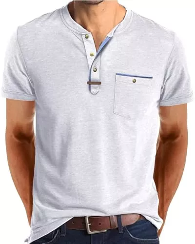 LAOARA T-Shirts LAOARA Herren T Shirt Henley Sommer Kurzarm Knopfleiste V Ausschnitt Shirt Beiläufig mit Tasche