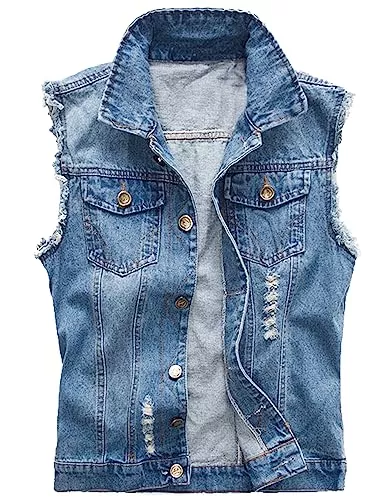 Kelmon Westen Herren Denim Westen Zerrissen Casual Ärmellos Biker Fashion Jeansweste