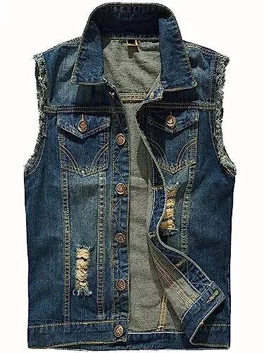 Kelmon Westen Herren Denim Westen Zerrissen Casual Ärmellos Biker Fashion Jeansweste