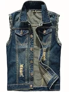 Kelmon Westen Herren Denim Westen Zerrissen Casual Ärmellos Biker Fashion Jeansweste