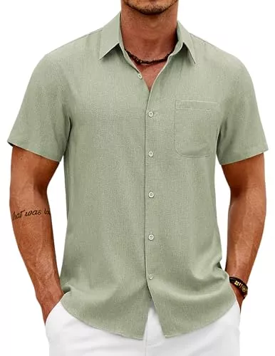 COOFANDY Hemden COOFANDY Herren Hemd Kurzarm Sommer Leicht Freizeithemd Regular Fit Casual Strand Hemd mit Brusttasche