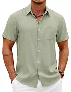 COOFANDY Hemden COOFANDY Herren Hemd Kurzarm Sommer Leicht Freizeithemd Regular Fit Casual Strand Hemd mit Brusttasche