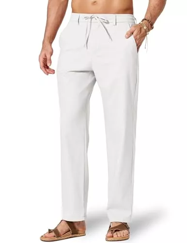 COOFANDY Hosen COOFANDY Leinenhose Herren mit Kordelzug Sommerhose Leicht Freizeithose Atmungsaktiv Baumwolle Leinen Hosen mit Taschen