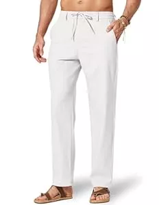 COOFANDY Hosen COOFANDY Leinenhose Herren mit Kordelzug Sommerhose Leicht Freizeithose Atmungsaktiv Baumwolle Leinen Hosen mit Taschen