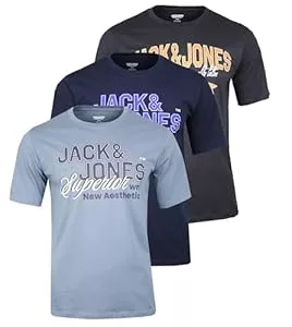 JACK &amp; JONES T-Shirts JACK &amp; JONES Herren T-Shirt 3er Pack – Baumwolle, Rundhals, Kurzarm, mit Print – Bequeme Freizeitshirts im modernen Design