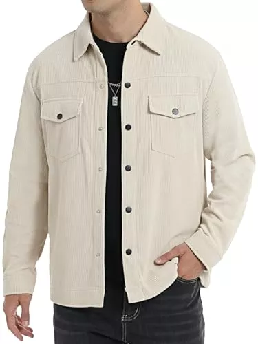 Vortewind Jacken Vortewind Hemdjacke Herren,Hemd Herren Langarm mit 2 Klappentaschen,Knopfleiste Cordhemd Regular Fit Overshirt,Frühling Herbst Freizeithemd