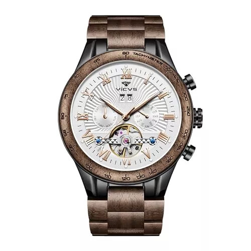 VICVS Uhren VICVS Natürliche Walnuss-Automatik-Herrenuhr aus Holz, Geschäft, Datum, Tag, multifunktionale Automatik-Holzuhr