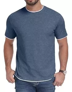 Hisir  Hisir Herren T-Shirt 95% Baumwolle 5% Spandex Kurzarm Rundhals mit Kontrastrand Weiches Tee Shirt Klassische Passform für Sommer &amp; Alltag