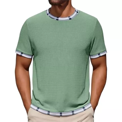 Generic T-Shirts Tshirt Herren Sommer Atmungsaktiv T-Shirts Einfarbig Rundhals Shirt Bequem Wandershirt Leichte Laufshirt Freizeit Waffelpique Kurzarm für den Alltags