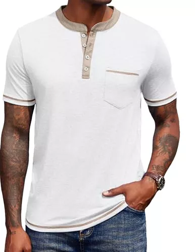 COOFANDY T-Shirts COOFANDY Henley Shirt Herren Kurzarm Sommer Tshirt mit Tasche Basic Oberteile Knopf T-Shirts V Ausschnitt für Männer