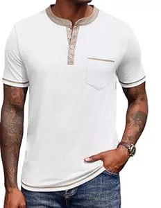 COOFANDY T-Shirts COOFANDY Henley Shirt Herren Kurzarm Sommer Tshirt mit Tasche Basic Oberteile Knopf T-Shirts V Ausschnitt für Männer