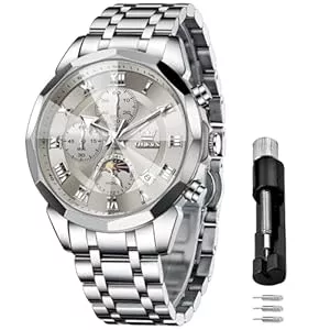 OLEVS Uhren OLEVS Männer Uhr Quarz Luxus Business Uhren Multifunktion Chronograph Mondphase wasserdicht Leuchtend Edelstahl Armbanduhr