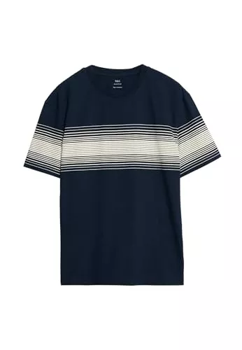 Marks &amp; Spencer T-Shirts Marks &amp; Spencer Herren T-Shirt aus Reiner Baumwolle mit Bruststreifen – Rundhalsausschnitt – Regular Fit – Mit Stretch – Atmungsaktiv