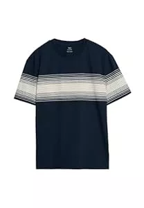 Marks &amp; Spencer T-Shirts Marks &amp; Spencer Herren T-Shirt aus Reiner Baumwolle mit Bruststreifen – Rundhalsausschnitt – Regular Fit – Mit Stretch – Atmungsaktiv