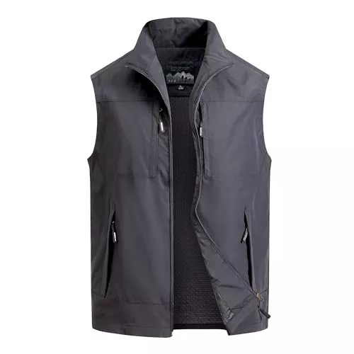 MeiLayM Westen MeiLayM Herren Outdoor Weste Atmungsaktiv Anglerweste Sommer Schnelltrocknend Weste Vielen Taschen Weste Freizeit Ärmellos Jacke Camping Safari Fotografie Weste