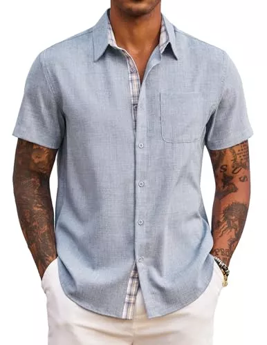 COOFANDY Hemden COOFANDY Herren Hemd Kurzarm Sommer Freizeithemd Regular Fit Casual Strand Hemd mit Karierte Hemdleiste