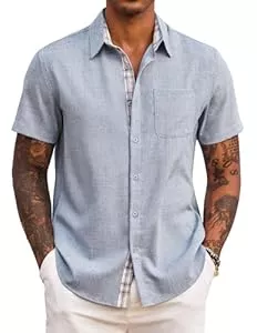 COOFANDY Hemden COOFANDY Herren Hemd Kurzarm Sommer Freizeithemd Regular Fit Casual Strand Hemd mit Karierte Hemdleiste