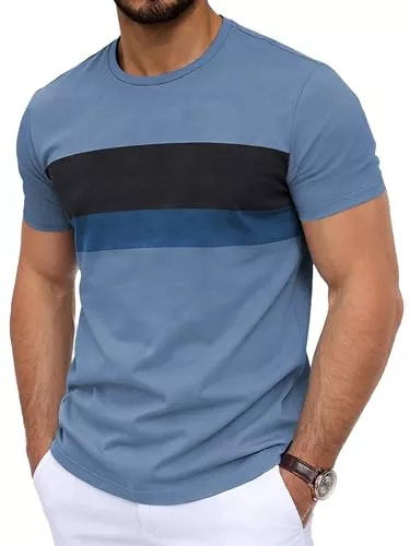 HMIYA T-Shirts HMIYA Herren T-Shirt aus 100% Baumwolle mit Kontrastfarben-Design | Kurzarm-Shirt mit Rundhalsausschnitt | Weich, hautfreundlich und bequem