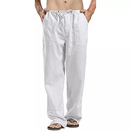 Sprifloral Hosen Sprifloral Herrenhose aus Leinen einfarbig entspannte Passform lässige Yogahose gerade Beine Hose