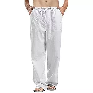 Sprifloral Hosen Sprifloral Herrenhose aus Leinen einfarbig entspannte Passform lässige Yogahose gerade Beine Hose