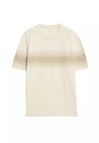 Marks &amp; Spencer T-Shirts Marks &amp; Spencer Herren T-Shirt aus Reiner Baumwolle mit Bruststreifen – Rundhalsausschnitt – Regular Fit – Mit Stretch – Atmungsaktiv