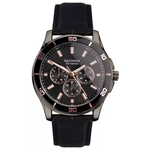 SEKONDA Uhren Sekonda Herren Midnight 44 mm Multifunktionsuhr Tag Datum bis 50 m wasserdicht