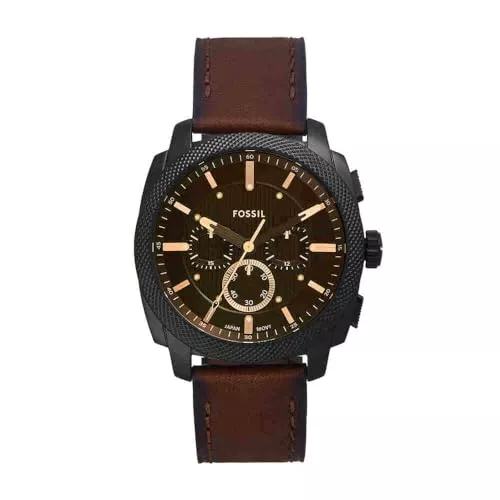 Fossil Uhren Fossil New Machine Herrenuhr, 44mm Quarz-Chronographenwerk mit Edelstahl- oder Lederarmband