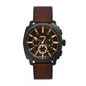 Fossil  Fossil New Machine Herrenuhr, 44mm Quarz-Chronographenwerk mit Edelstahl- oder Lederarmband