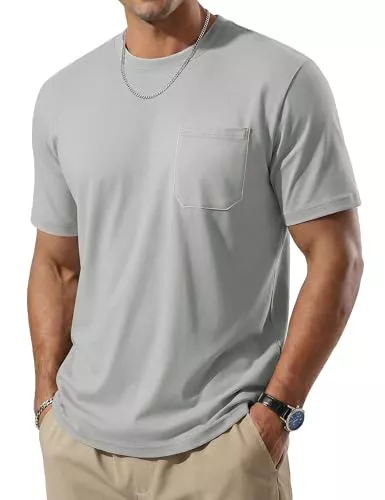 TACVASEN T-Shirts TACVASEN Herren T-Shirt Kurzarm Rundhals Sommer Hemd Freizeit mit Taschen Atmungsaktiv Basic Shirt UV Schutz Schnelltrocknend