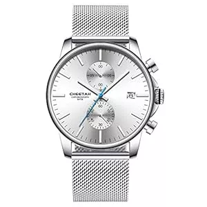 Affute  Herren-Armbanduhr, modisch, sportlich, Quarz, analog, schwarzes Mesh, Edelstahl, wasserdicht, Chronograph, automatische Datumsanzeige