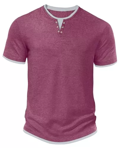 Hisir T-Shirts Hisir T-Shirts Für Herren Henley Sommer Kurzarm mit Rundhals Tshirt Herren Lässige Klassische Slim Fit Basic-Oberteile