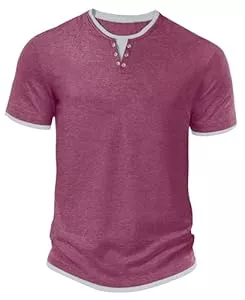 Hisir T-Shirts Hisir T-Shirts Für Herren Henley Sommer Kurzarm mit Rundhals Tshirt Herren Lässige Klassische Slim Fit Basic-Oberteile