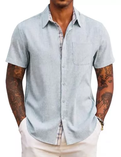 COOFANDY Hemden COOFANDY Herren Hemd Kurzarm Sommer Freizeithemd Regular Fit Casual Strand Hemd mit Karierte Hemdleiste