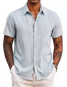 COOFANDY Hemden COOFANDY Herren Hemd Kurzarm Sommer Freizeithemd Regular Fit Casual Strand Hemd mit Karierte Hemdleiste