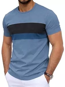 HMIYA T-Shirts HMIYA Herren T-Shirt aus 100% Baumwolle mit Kontrastfarben-Design | Kurzarm-Shirt mit Rundhalsausschnitt | Weich, hautfreundlich und bequem