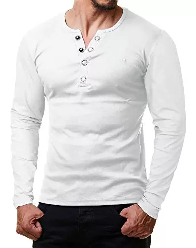 ReRock Langarmshirts ReRock by Young &amp; Rich Herren Longsleeve Langarm T-Shirt Knopfleiste V Ausschnitt - Henley Shirt Slim fit mit Großen Knöpfen - Serafino Shirt