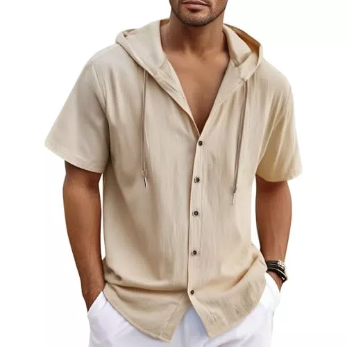 Bsrpolry Hemden Bsrpolry Hemd Herren,Baumwolle und Leinen,Hoodie,Kurzarmhemd Strandhemd, Sommerhemd, Elegantes Hemd