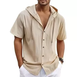 Bsrpolry Hemden Bsrpolry Hemd Herren,Baumwolle und Leinen,Hoodie,Kurzarmhemd Strandhemd, Sommerhemd, Elegantes Hemd